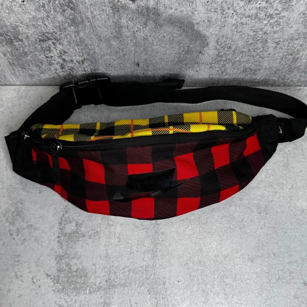 Nike Heritage Hip Pack Red Buffalo Check Yellow Plaid Crossbody Fanny Bag Unisex